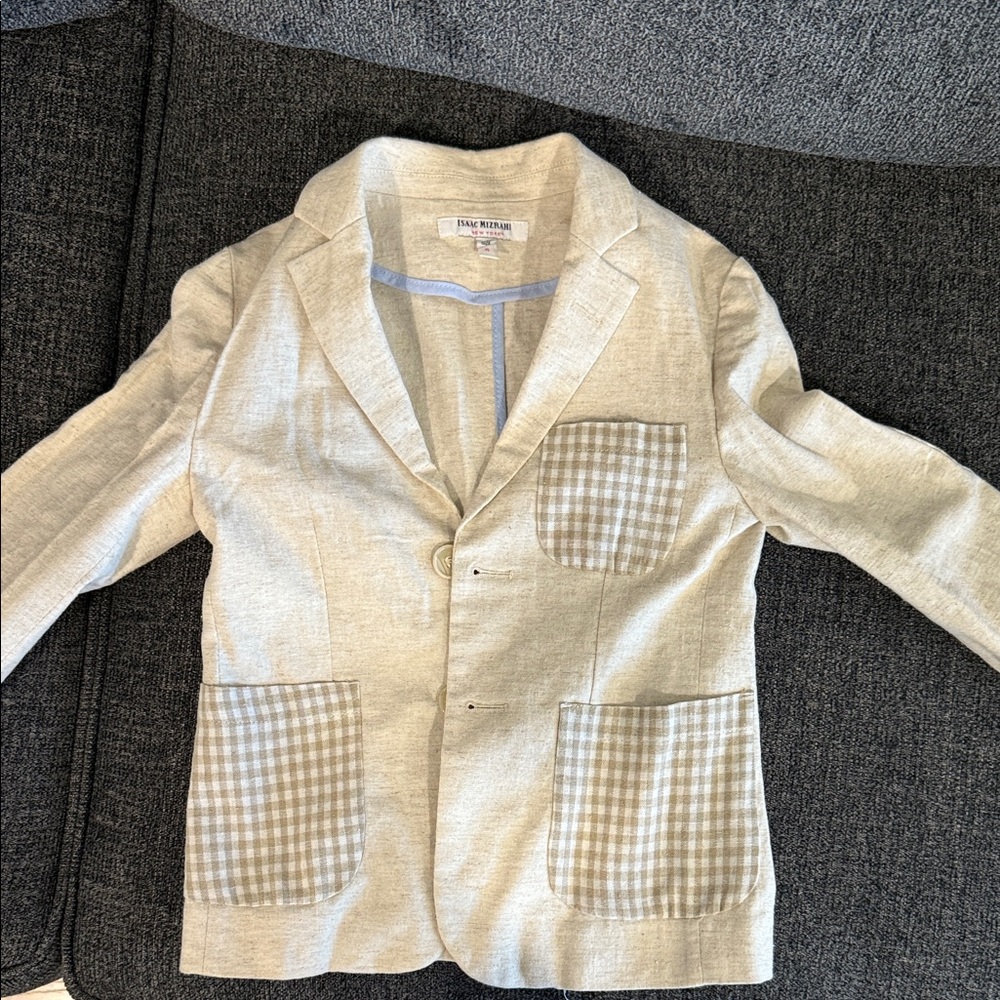 Pale Beige Blazer with Checkered Pockets
